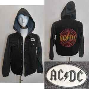 AC/DC Back in Black 1980 Hooded Denim Jacket Size S Black/Grey NWT #W5279